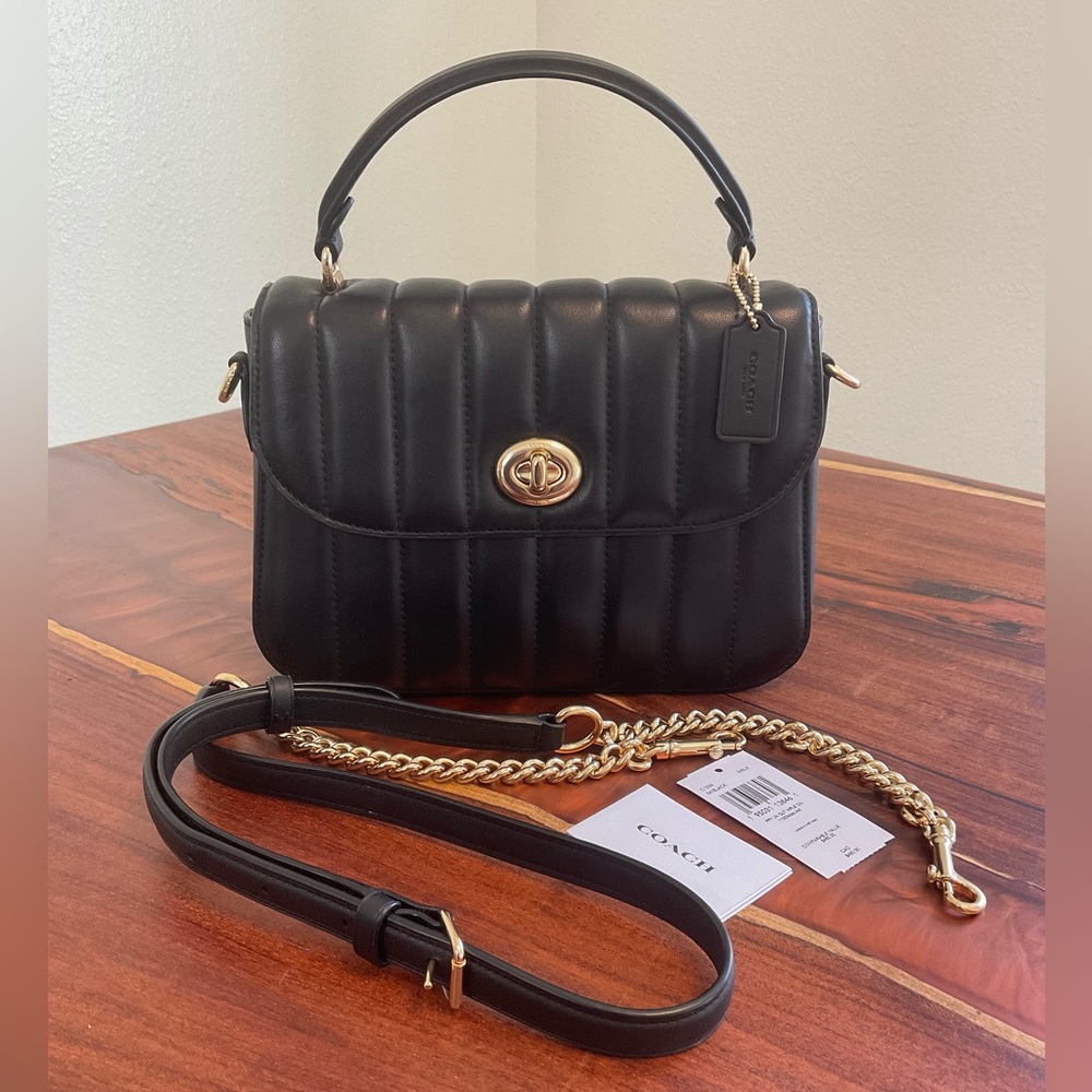 NWT Coach Bag Marlie Top Handle Satchel with Quilting Black C1558